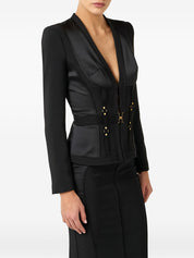 Elisabetta Franchi Single-Breasted Jacket — Black Satin
