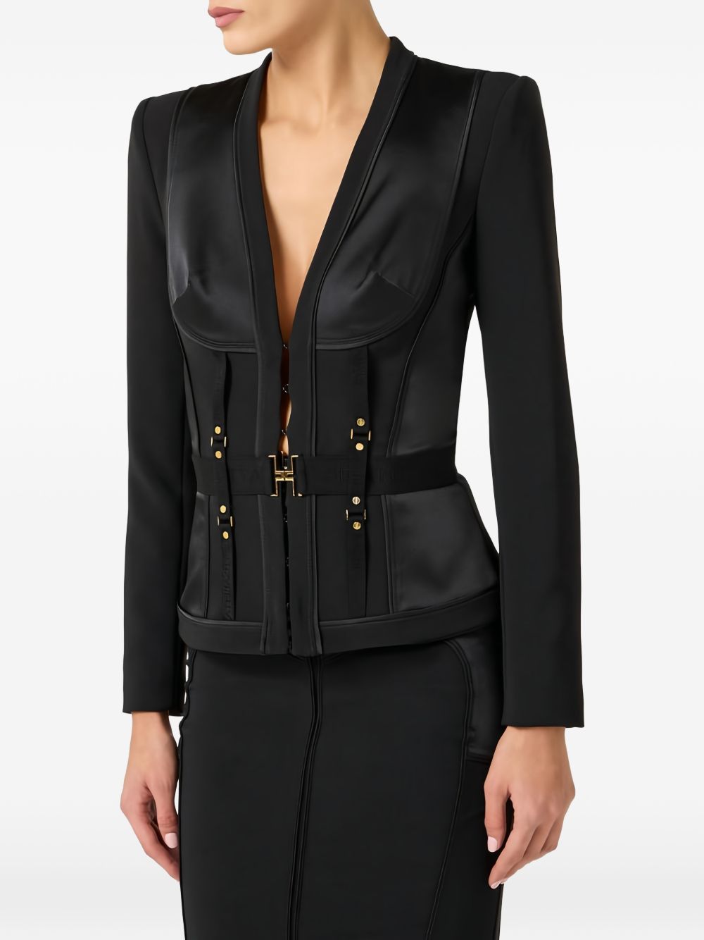 Elisabetta Franchi Single-Breasted Jacket — Black Satin