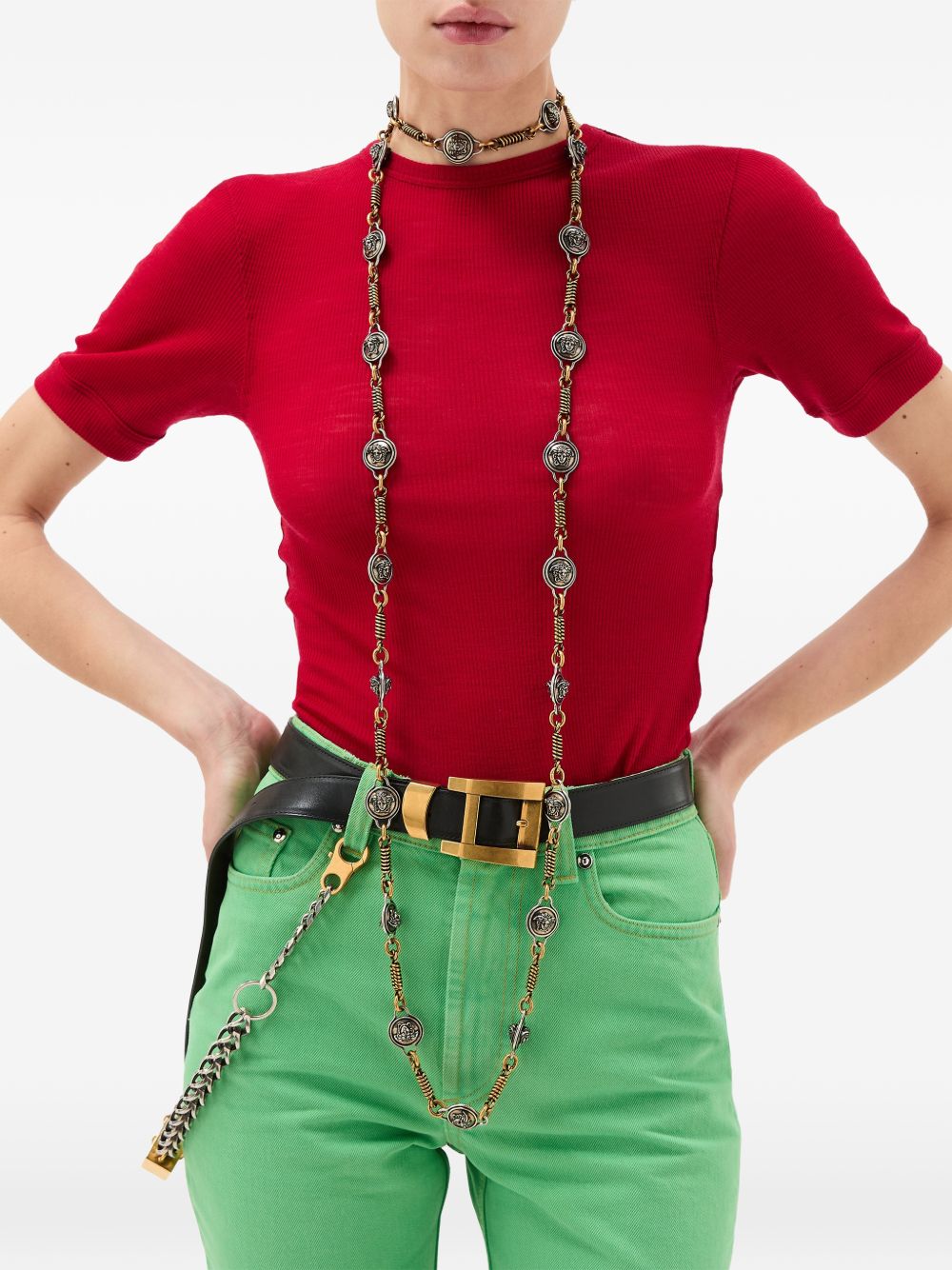 Versace Wool Crewneck Sweater – Red Short Sleeve