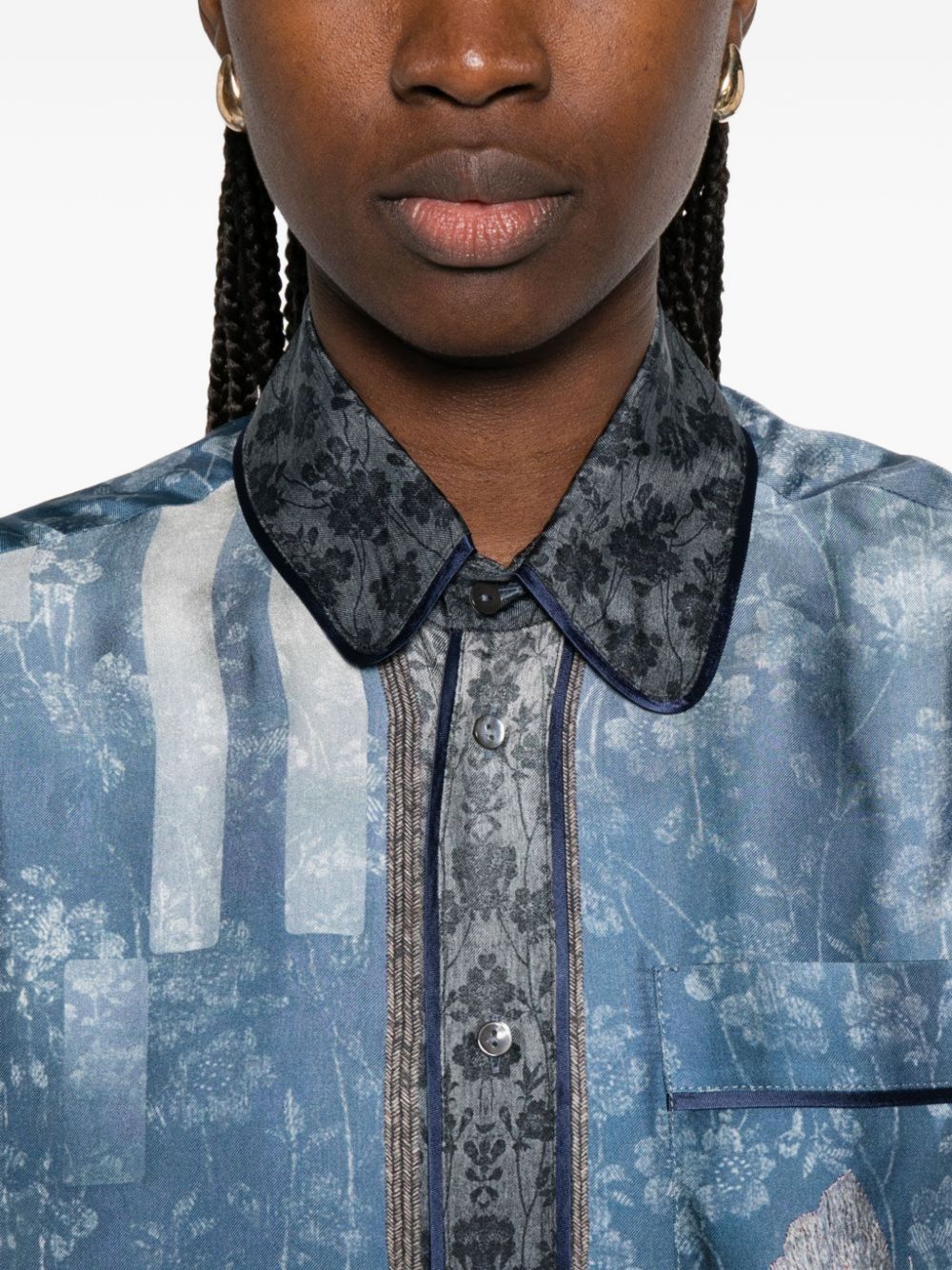 Pierre Louis Mascia Printed Silk Shirt — Azzurro Floral