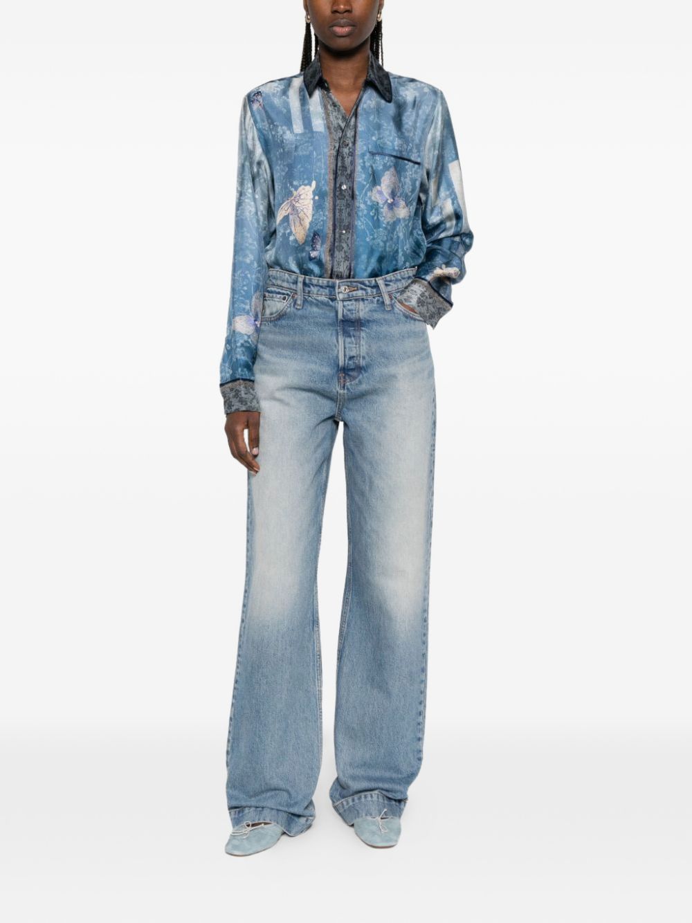 Pierre Louis Mascia Printed Silk Shirt — Azzurro Floral