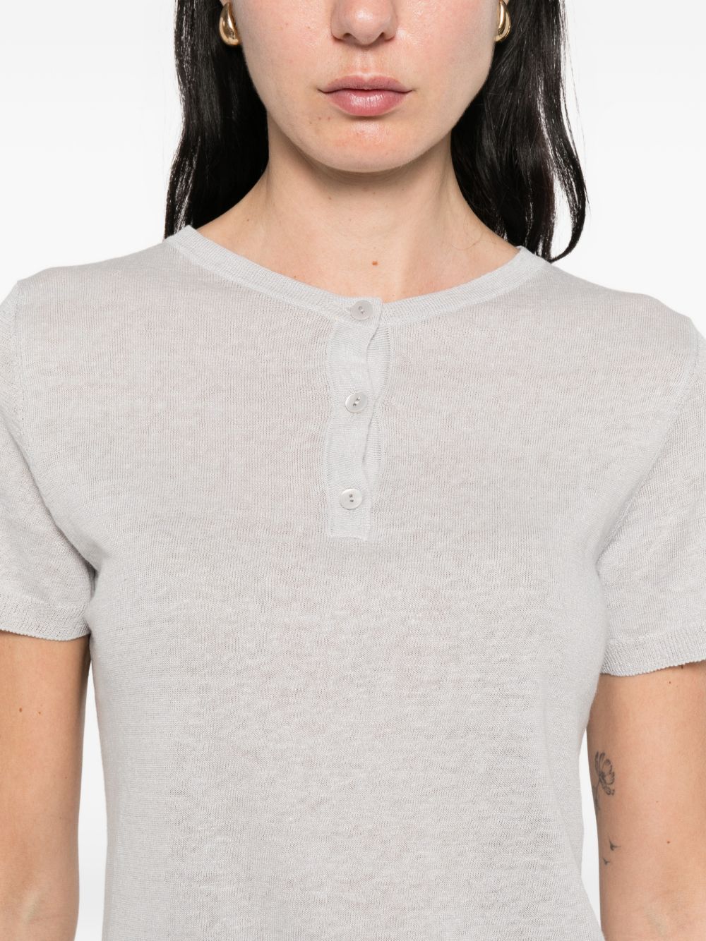 Base Linen & Cotton T‑Shirt — Grey Topwear