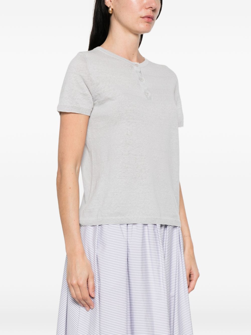 Base Linen & Cotton T‑Shirt — Grey Topwear
