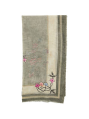 Faliero Sarti Chantal Wool Scarf — Grey Floral Embroidered