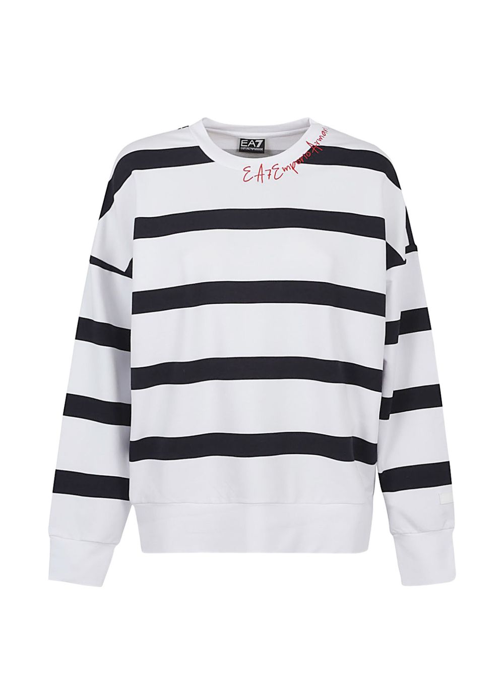 EA7 Sweaters White — Cotton Striped Crewneck