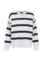 EA7 Sweaters White — Cotton Striped Crewneck