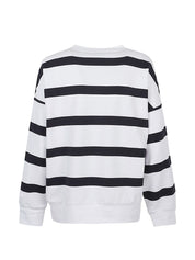 EA7 Sweaters White — Cotton Striped Crewneck