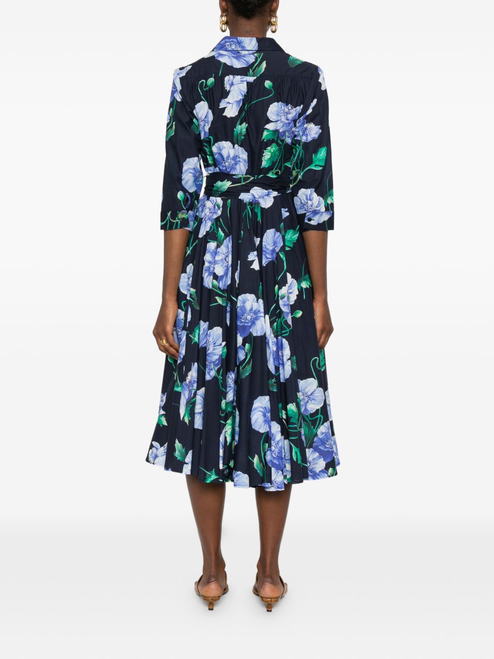 Lavi Printed Cotton Dress — Blue Floral, Belted Fit