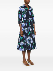 Lavi Printed Cotton Dress — Blue Floral, Belted Fit