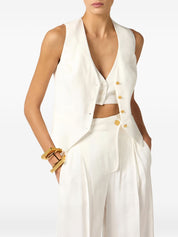 Elisabetta Franchi Linen Blend Vest — Ivory Topwear