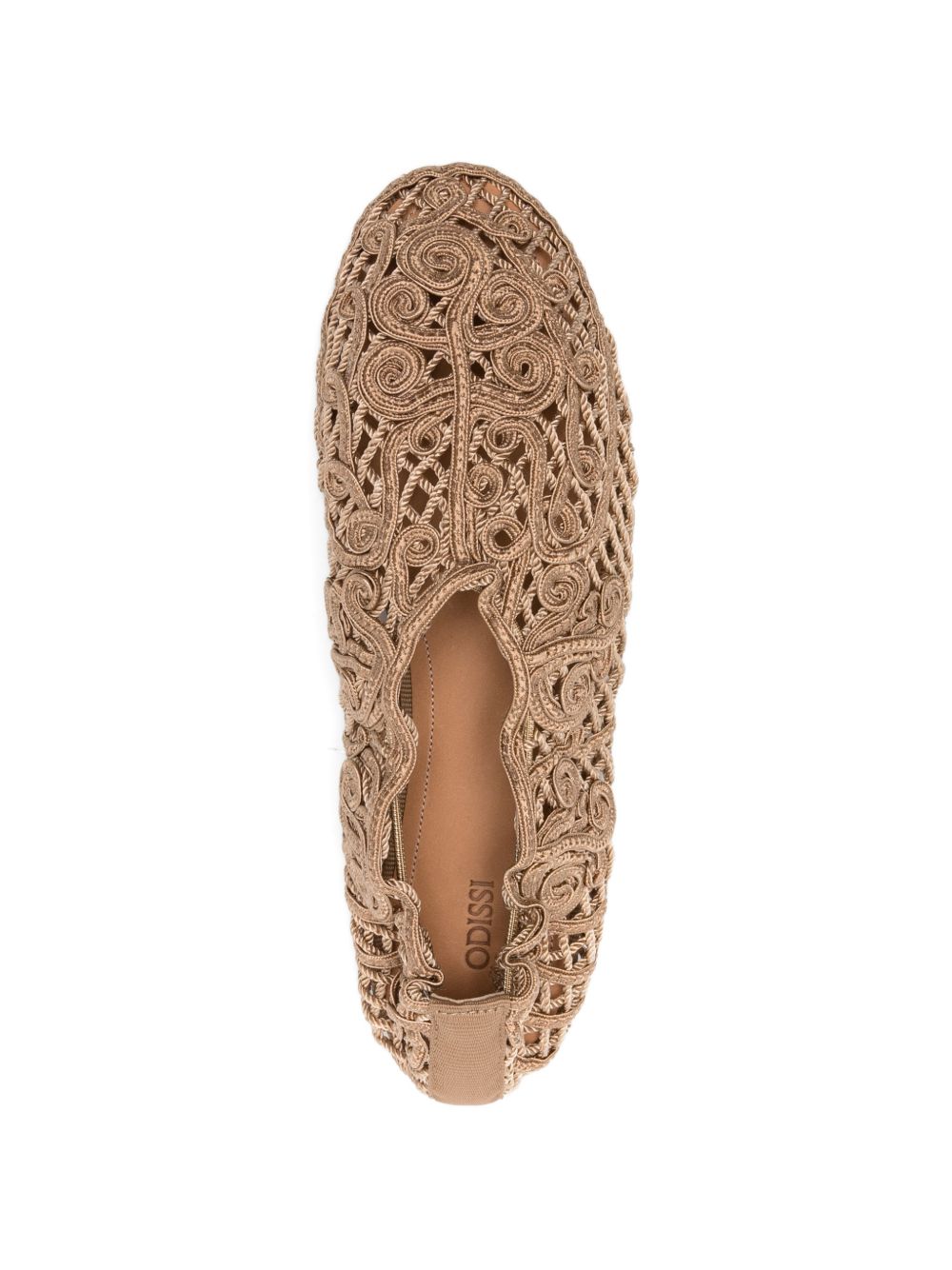 Odissi Iris Ballet Flats — Beige Crochet Knit Slip‑On