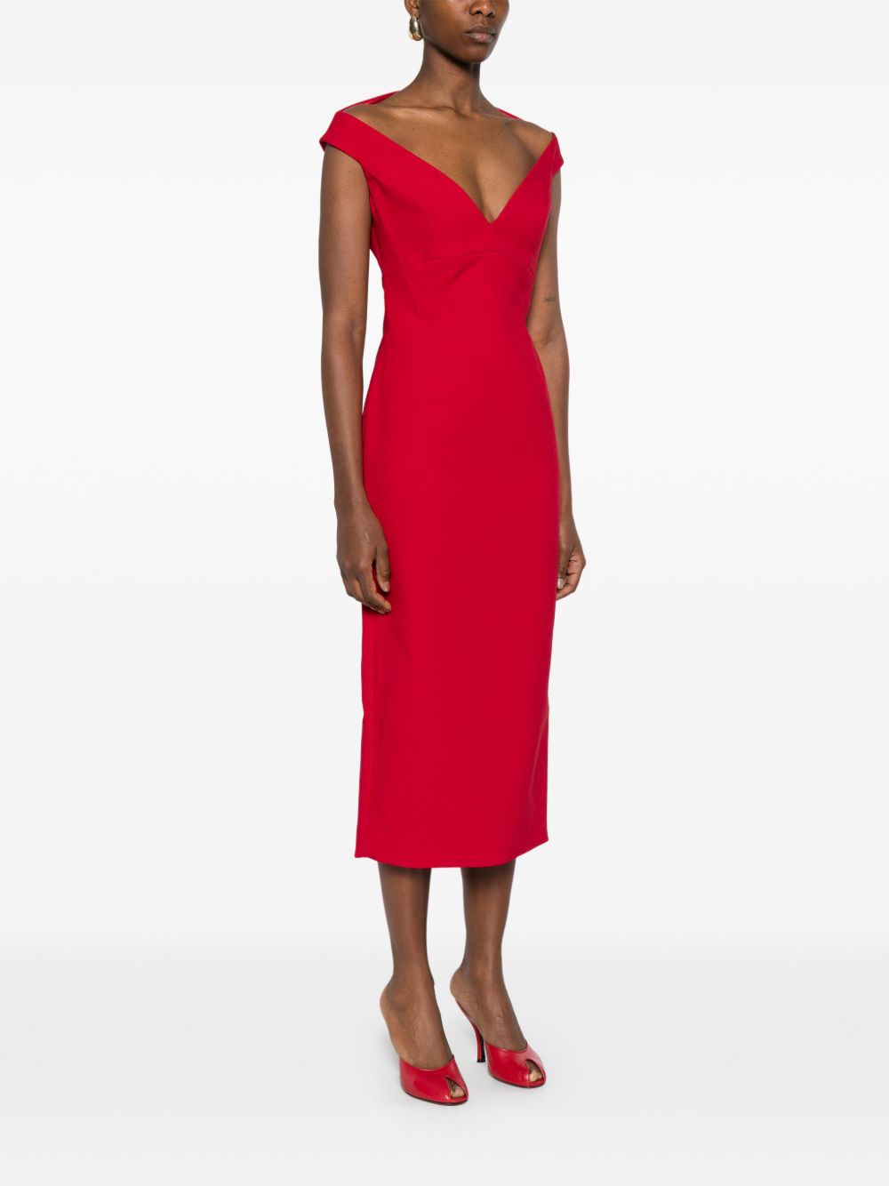 Solace London Dresses — V‑Neck Monica Midi (Red)