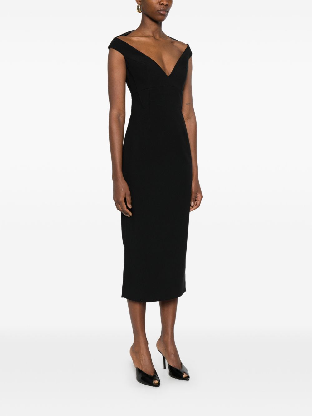 Solace London Dresses — V‑Neck Monica Midi (Black)