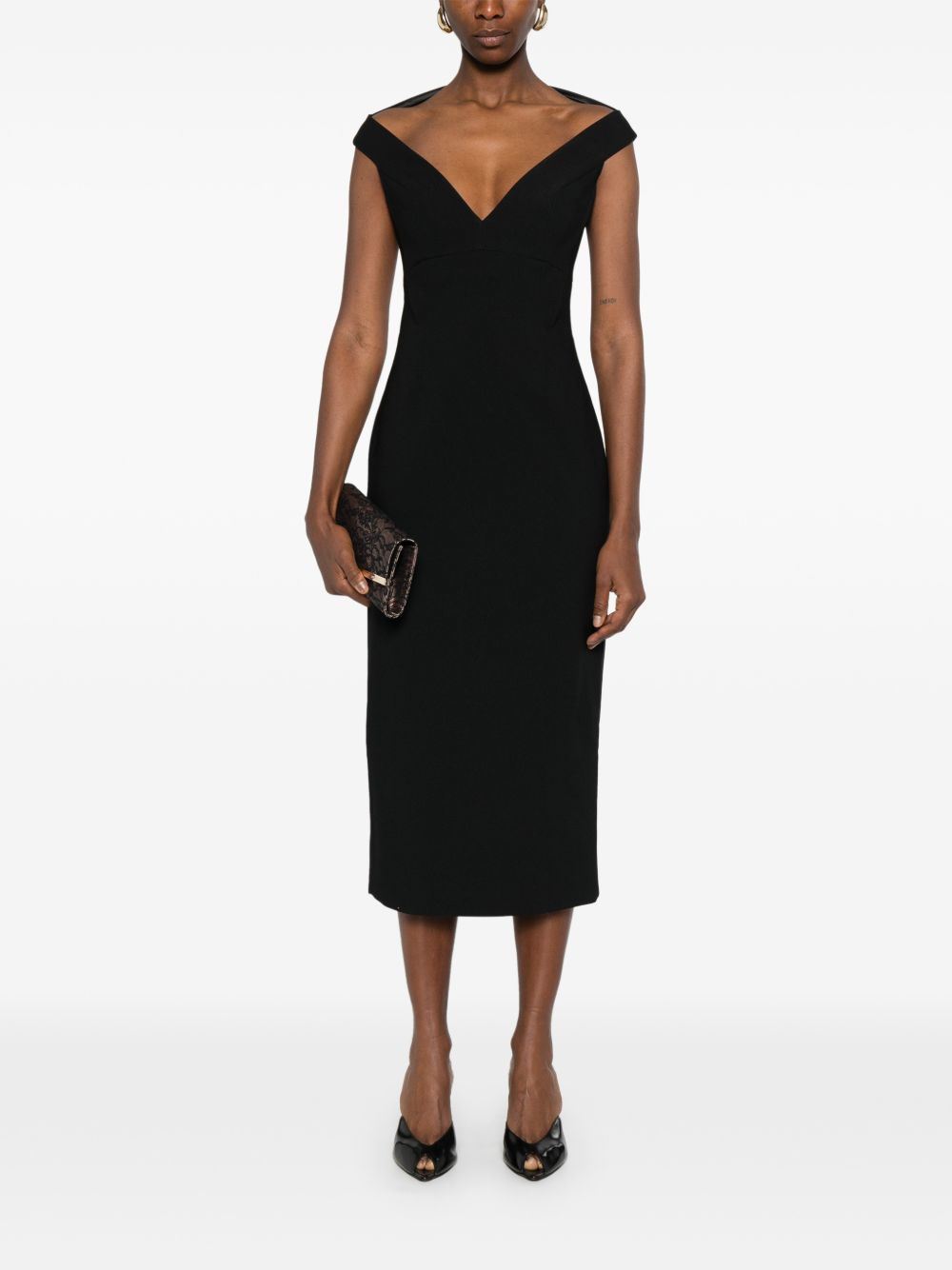 Solace London Dresses — V‑Neck Monica Midi (Black)