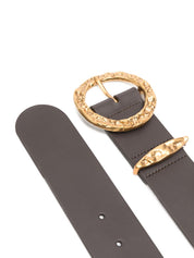 Zimmermann Solena Belt — Brown Textured Leather, Gold Buckle