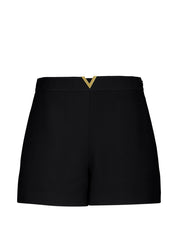 Valentino Shorts — Black VLogo Wool-Silk Shorts
