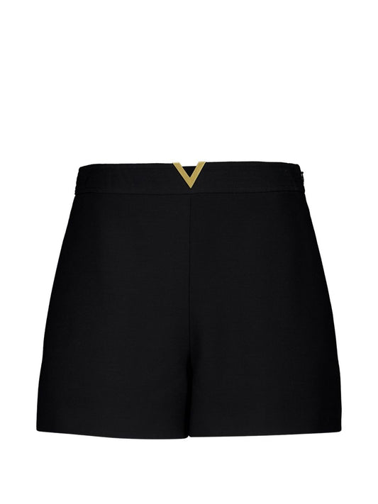 Valentino Shorts — Black VLogo Wool-Silk Shorts