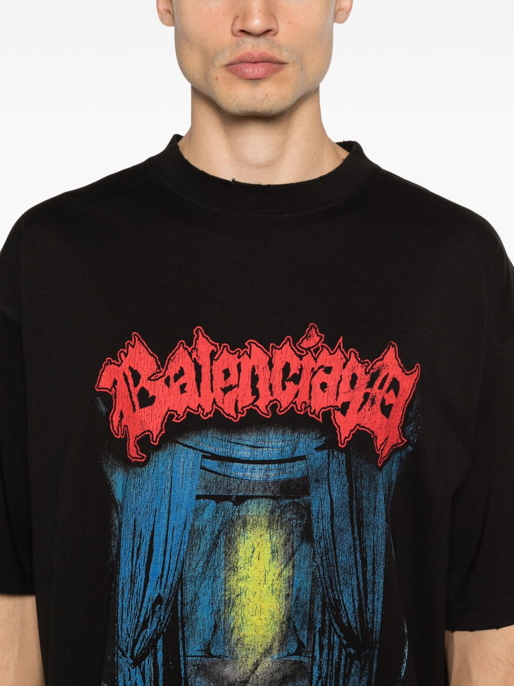 Balenciaga Printed Cotton T‑Shirt for Men — Black Topwear