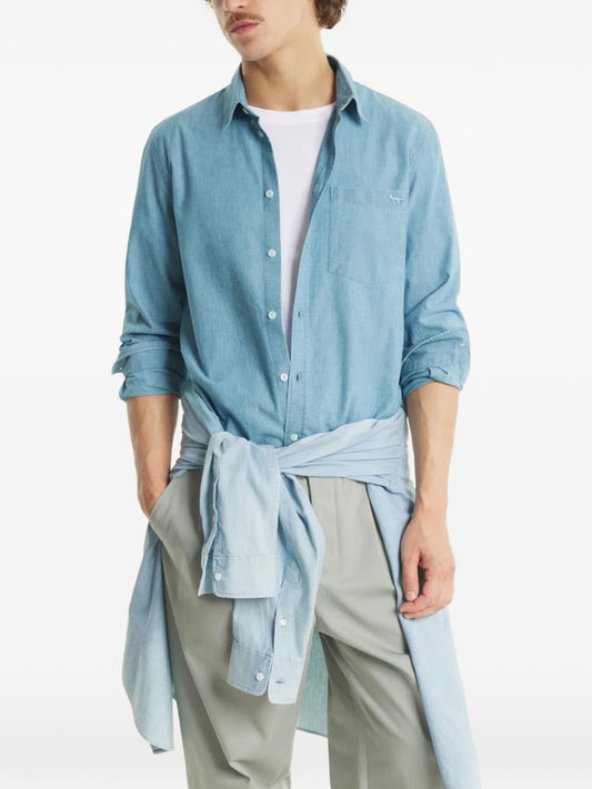 Maison Kitsuné Cotton Profile Fox Shirt for Men — Azzurro