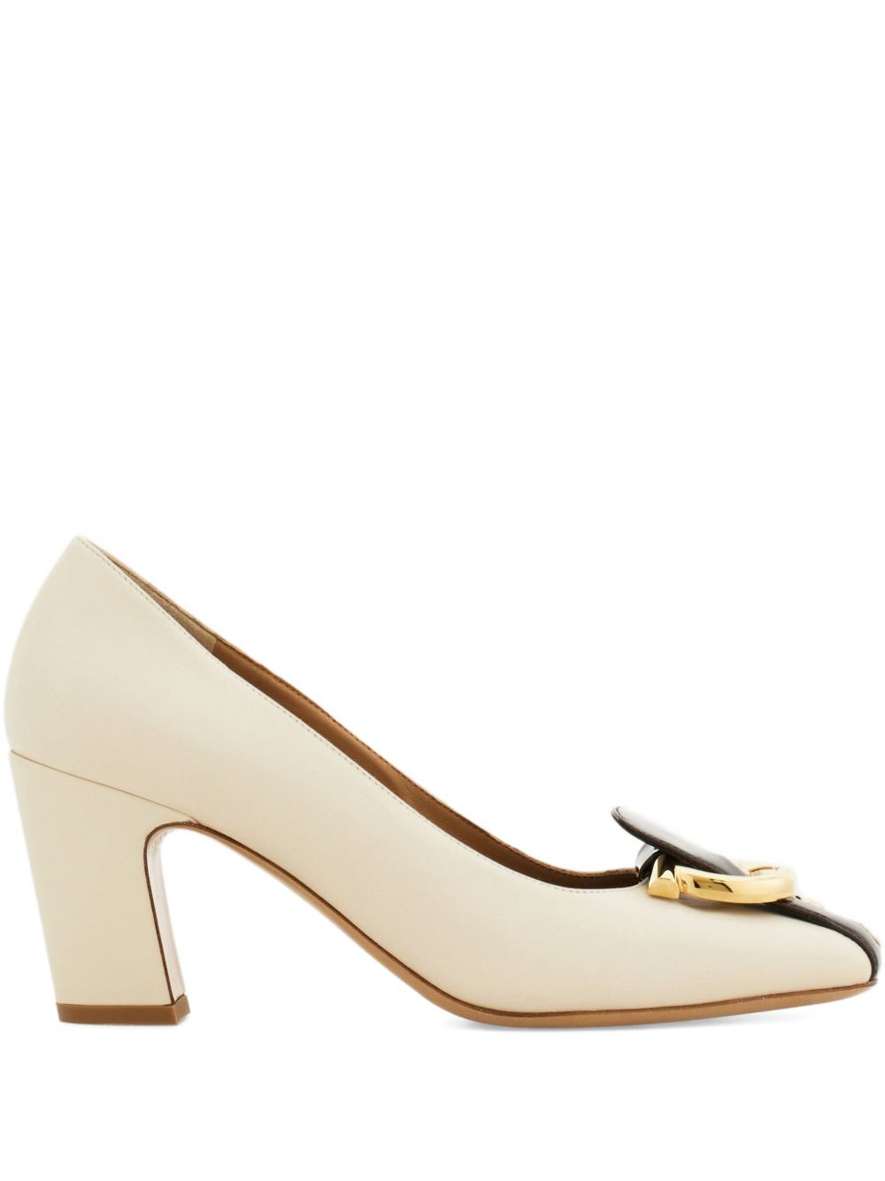 Ferragamo Gancini Block Heel Pump — Brown Leather