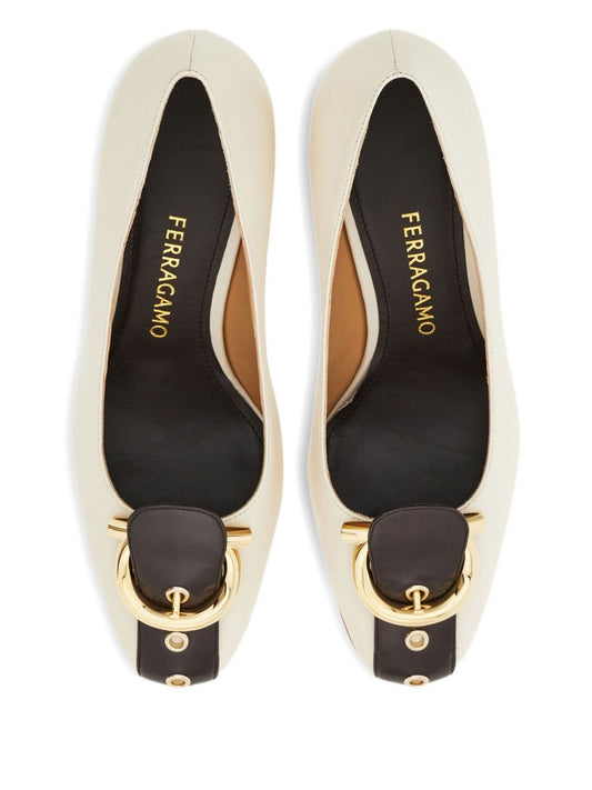 Ferragamo Gancini Block Heel Pump — Brown Leather