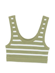 Closed Cotton Bralette Bra - Green Stripe Beachwear