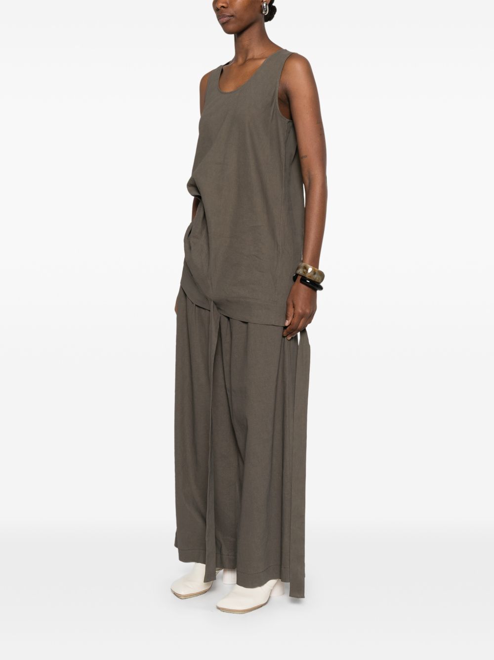 Uma Wang Tara Linen Blend Top — Grey Asymmetric Tie