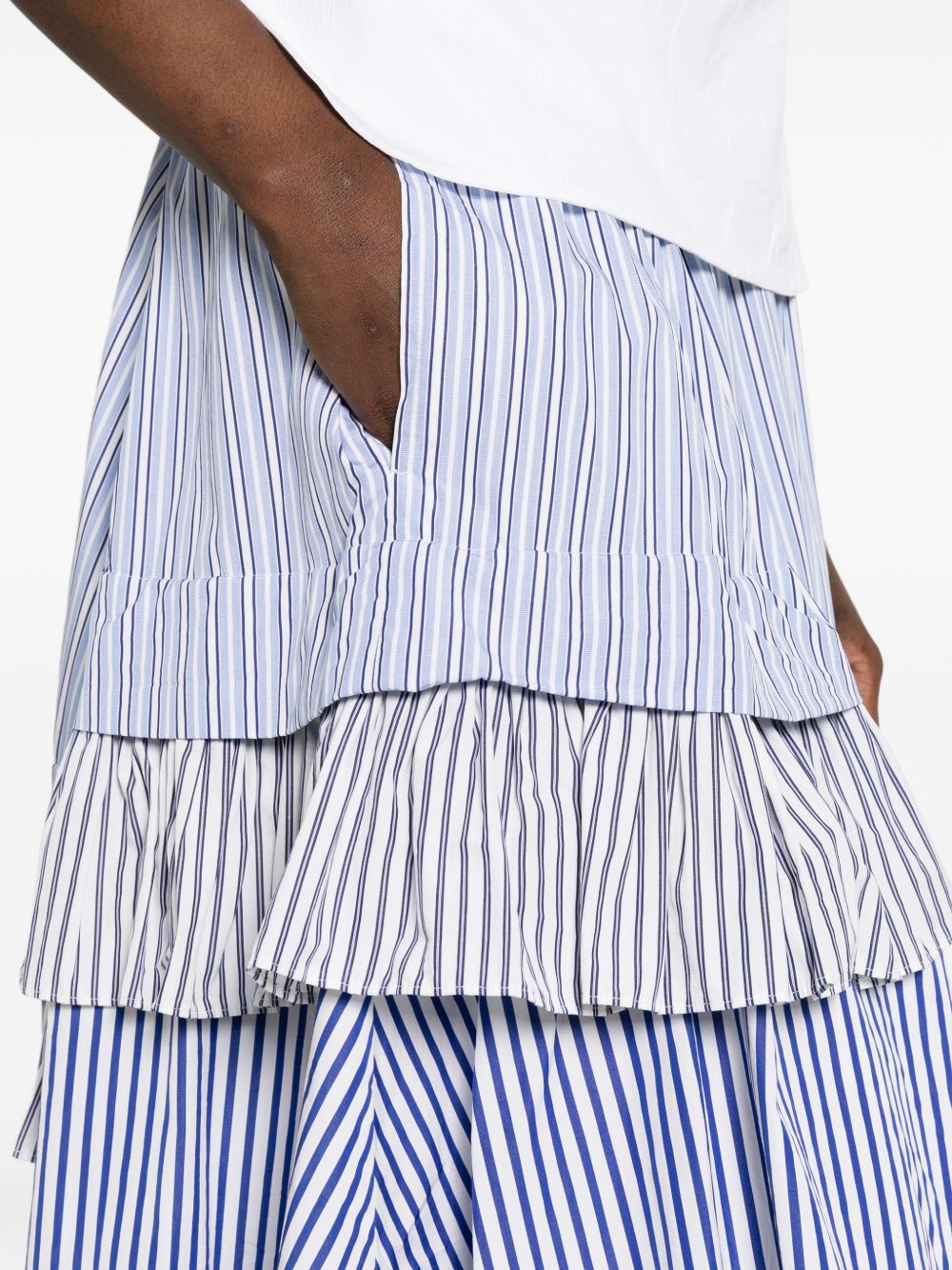 Comme Comme Cotton Midi Skirt — Striped Ruffle (Azzurro)