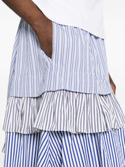 Comme Comme Cotton Midi Skirt — Striped Ruffle (Azzurro)