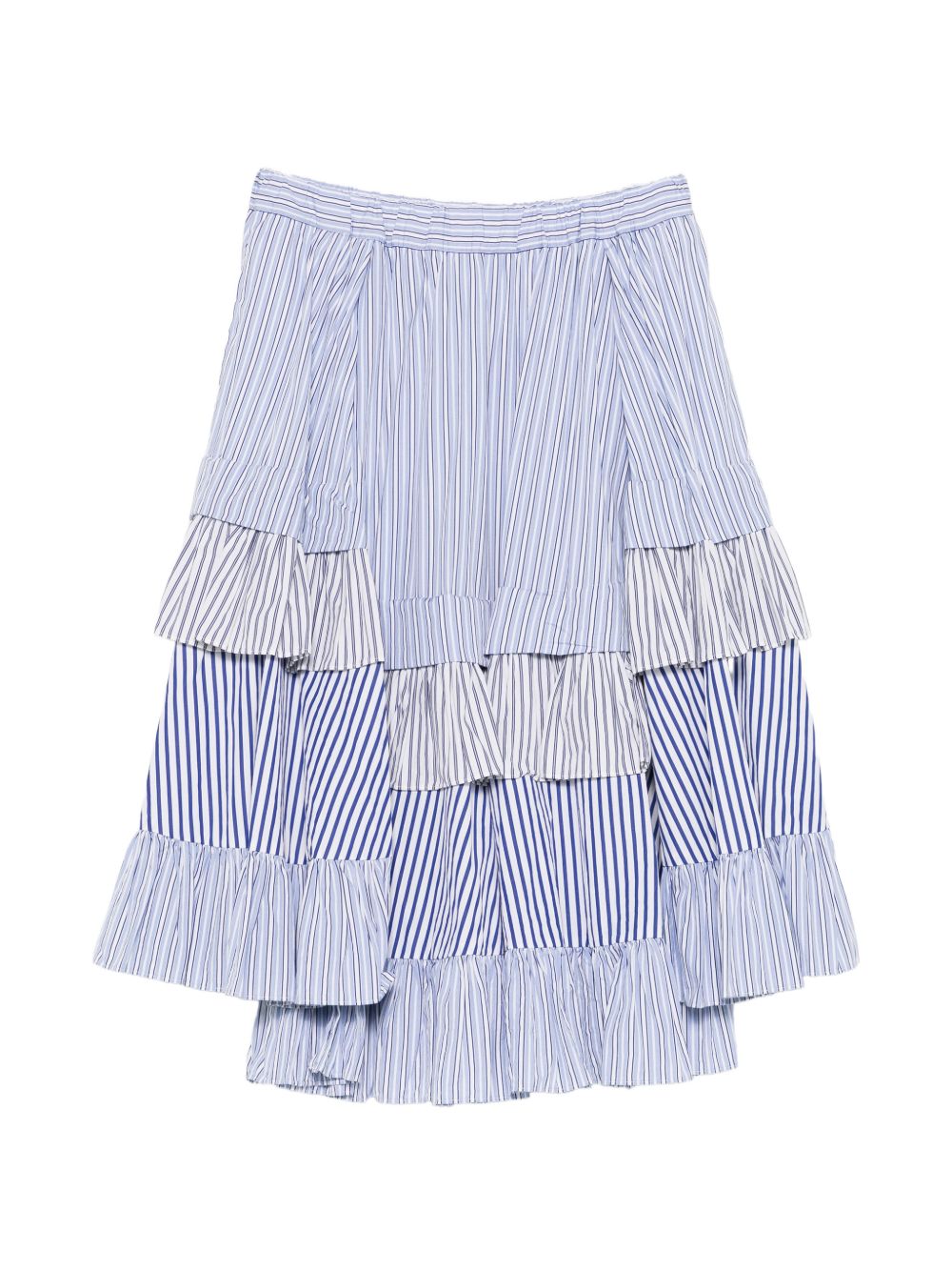 Comme Comme Cotton Midi Skirt — Striped Ruffle (Azzurro)