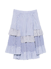 Comme Comme Cotton Midi Skirt — Striped Ruffle (Azzurro)