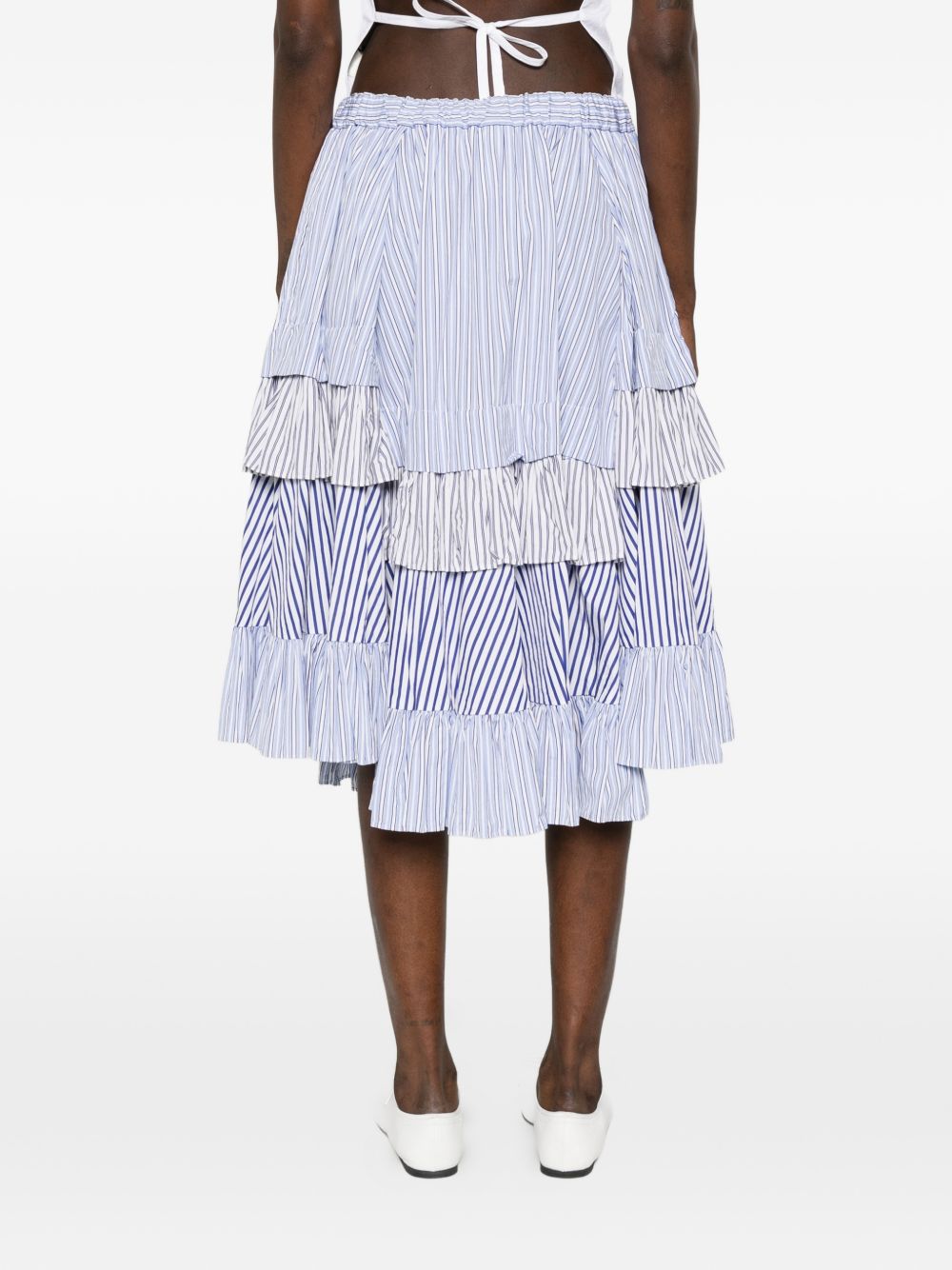 Comme Comme Cotton Midi Skirt — Striped Ruffle (Azzurro)