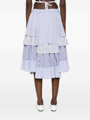 Comme Comme Cotton Midi Skirt — Striped Ruffle (Azzurro)