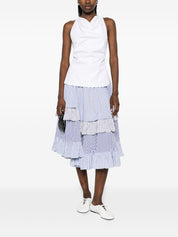 Comme Comme Cotton Midi Skirt — Striped Ruffle (Azzurro)