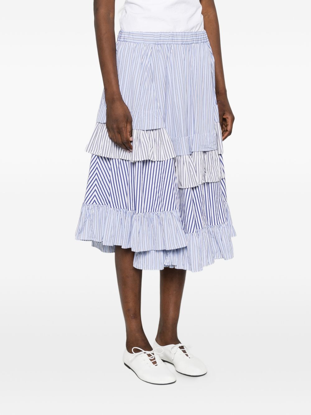 Comme Comme Cotton Midi Skirt — Striped Ruffle (Azzurro)
