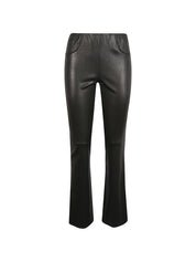 Via Masini 80 Trousers Black — Silk & Nylon Leather Flare