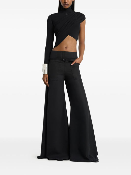 Courrèges Asymmetric Top – Black Cropped Twist Sleeve