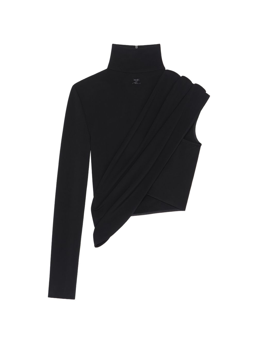 Courrèges Asymmetric Top – Black Cropped Twist Sleeve