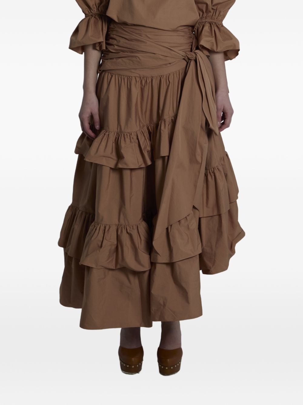 Chloé Cotton Long Skirt — Light Brown Tiered Ruffles