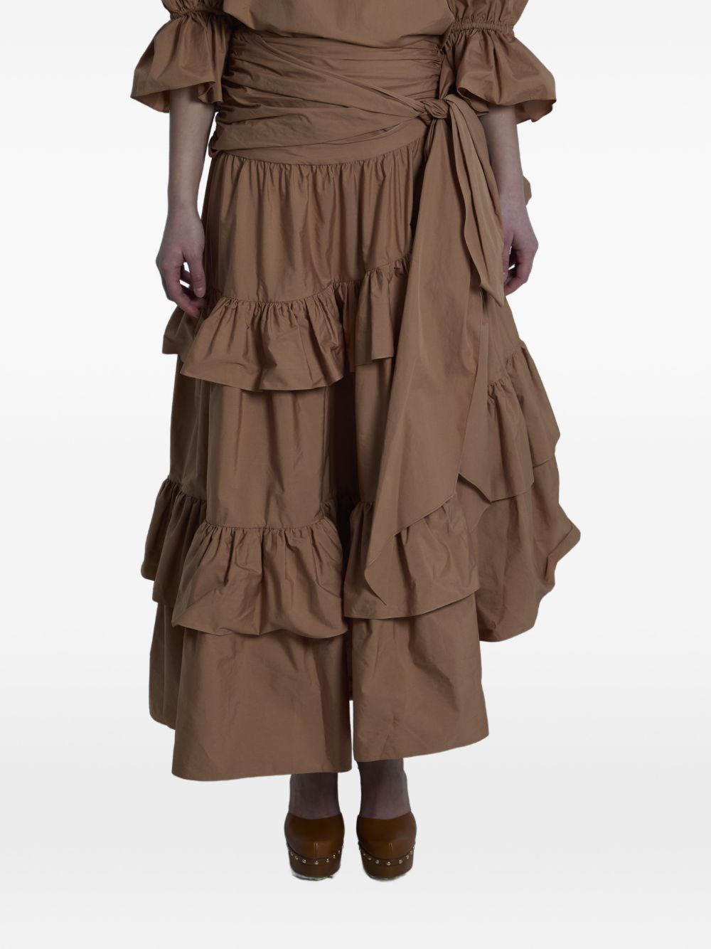 Chloé Cotton Long Skirt — Light Brown Tiered Ruffles