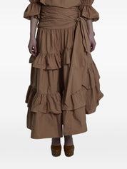 Chloé Cotton Long Skirt — Light Brown Tiered Ruffles