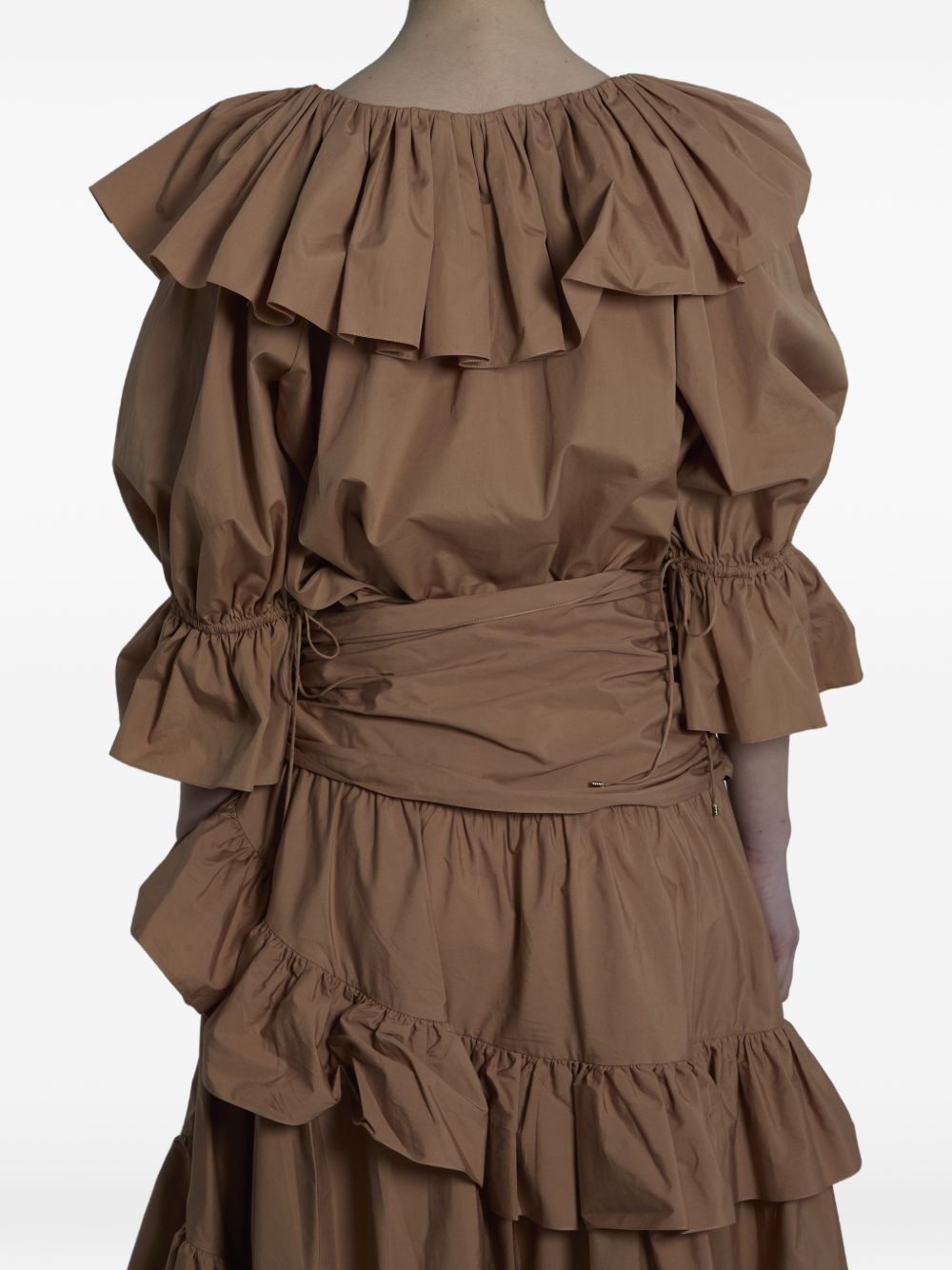 Chloé Cotton Long Skirt — Light Brown Tiered Ruffles