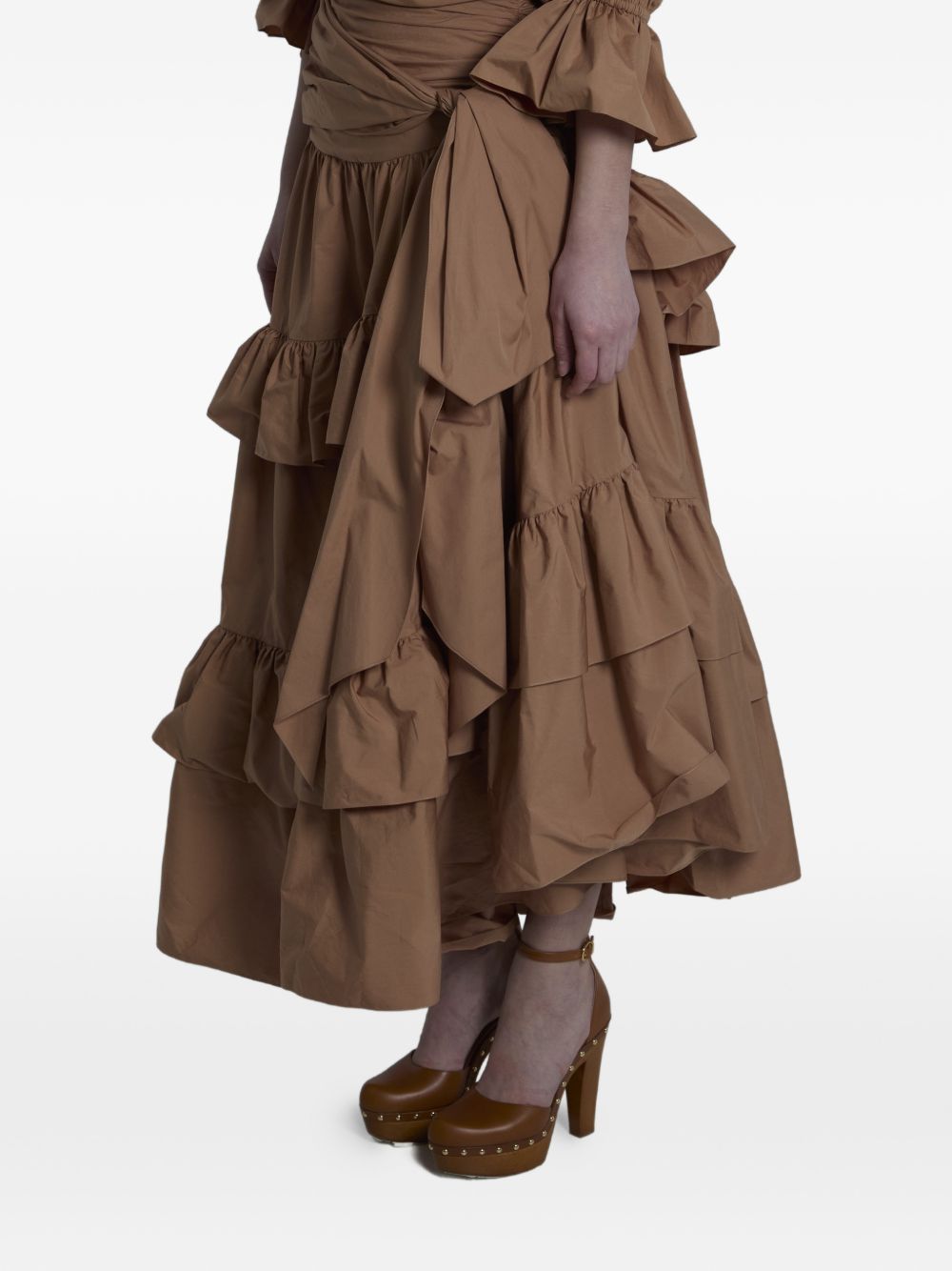 Chloé Cotton Long Skirt — Light Brown Tiered Ruffles