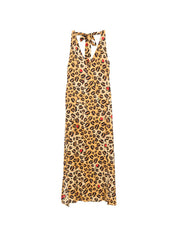 Alessandro Enriquez V‑Neck Printed Long Dress — Beige
