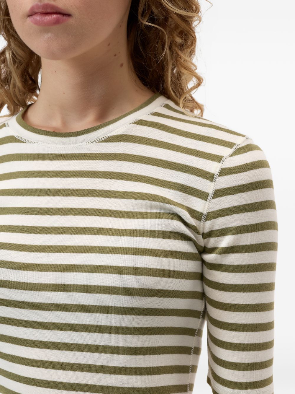 Closed Striped Cotton Blend Sweater — Olive Green Topwear