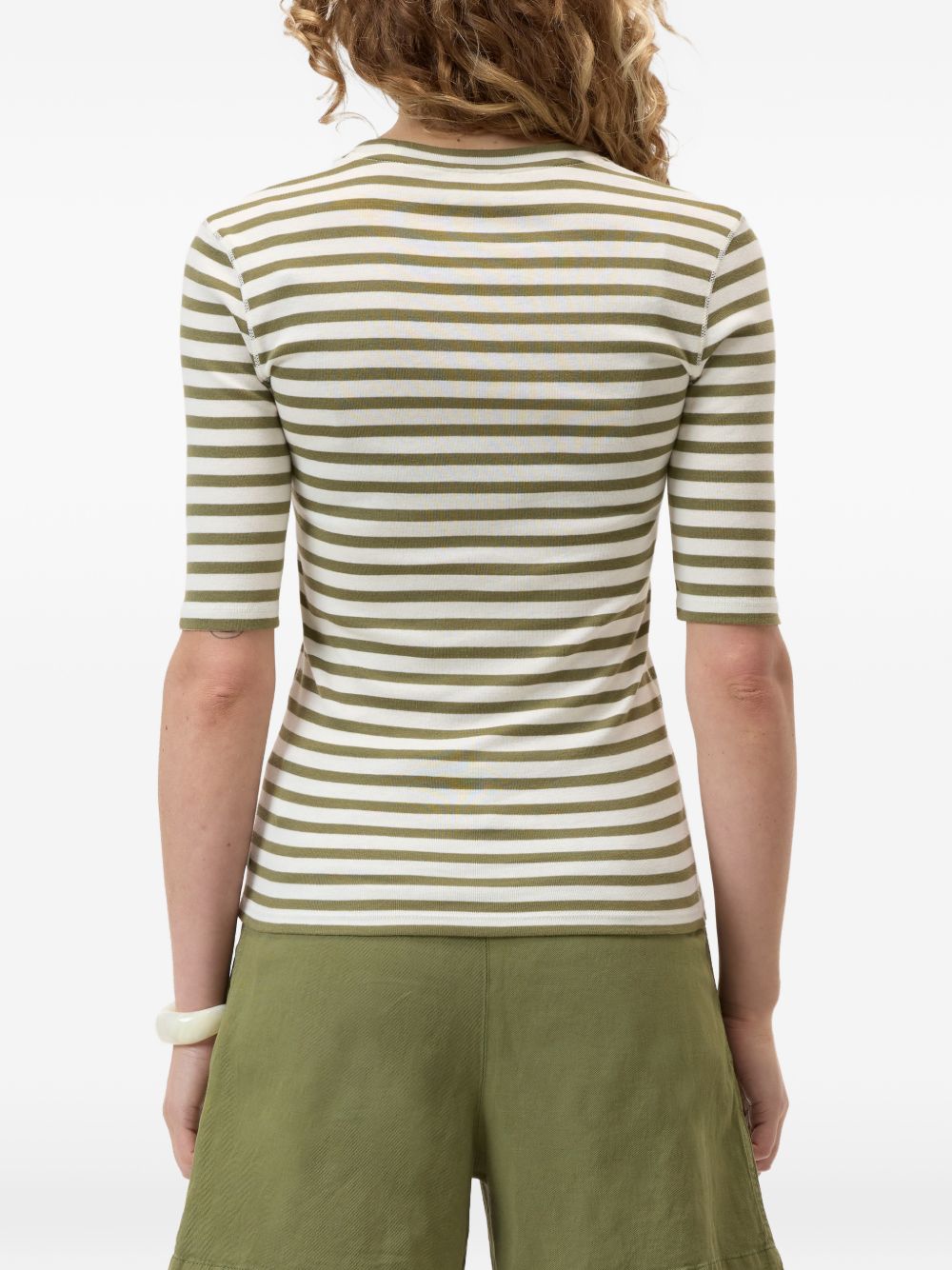 Closed Striped Cotton Blend Sweater — Olive Green Topwear