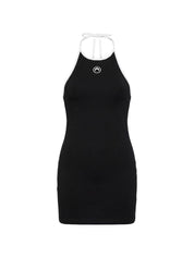 Marine Serre Moon Mini Dress — Black Spaghetti Straps