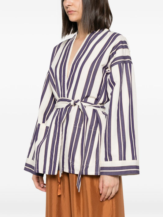 Forte Forte Striped Kimono Jacket for Women – Blue Beige