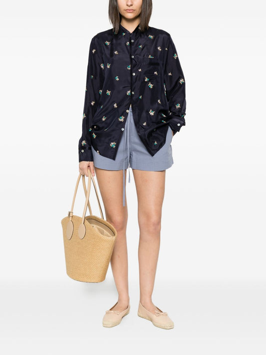 Forte Forte Embroidered Silk Shirt — Blue Floral, New In