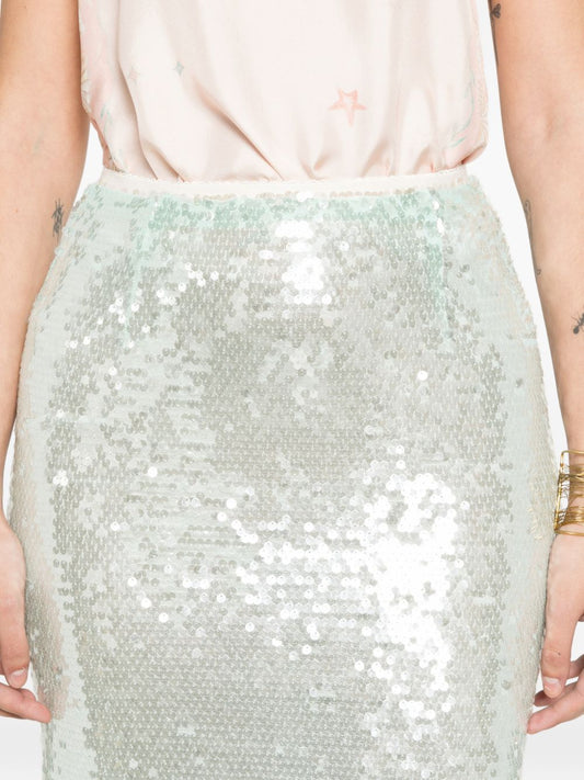 Forte Forte Sequined Long Skirt — Midi Green Azzurro